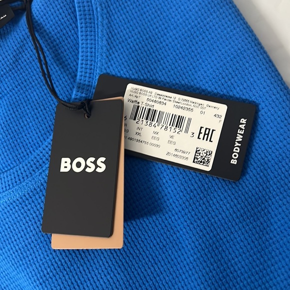 NWT - BOSS Men's Waffle T-shirt with Embroidered Logo, Bright Blue - Size XXL - Picture 9 of 11